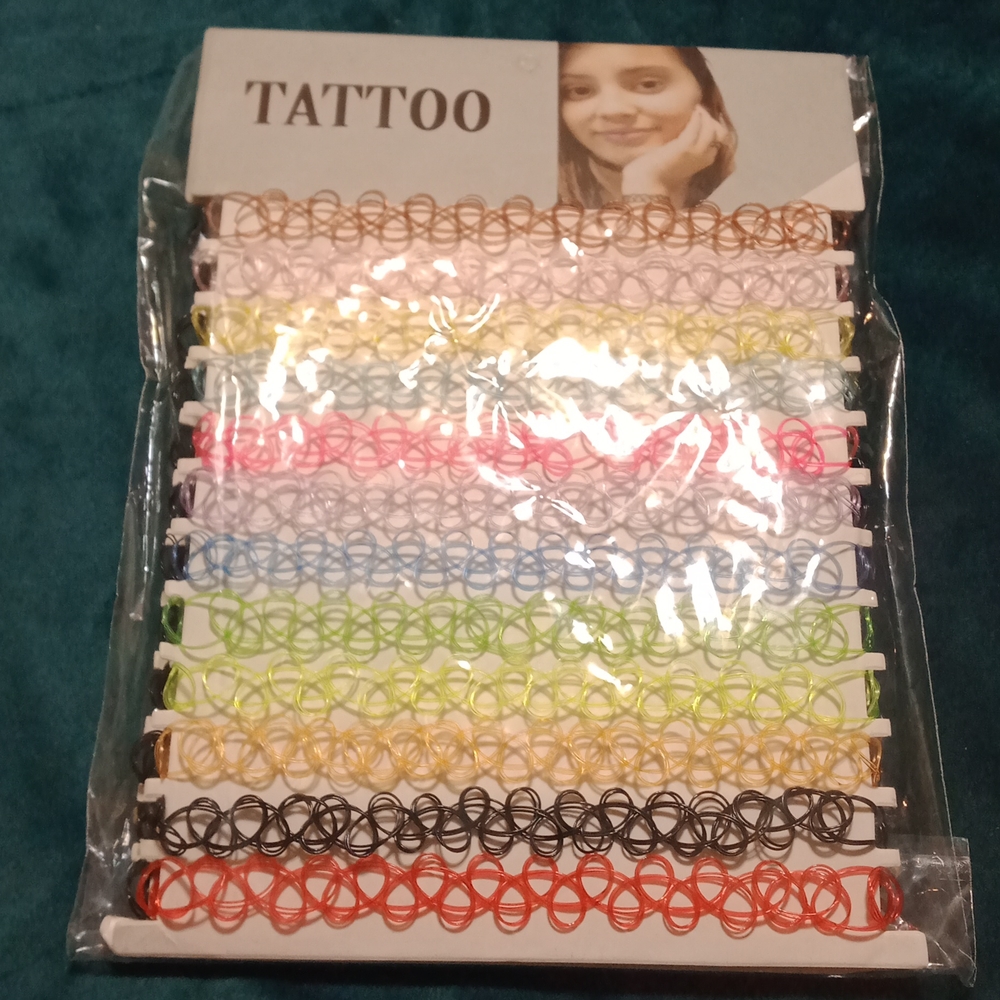 24 pk Choker Necklace Set Stretch Henna Tattoo 90s Party.